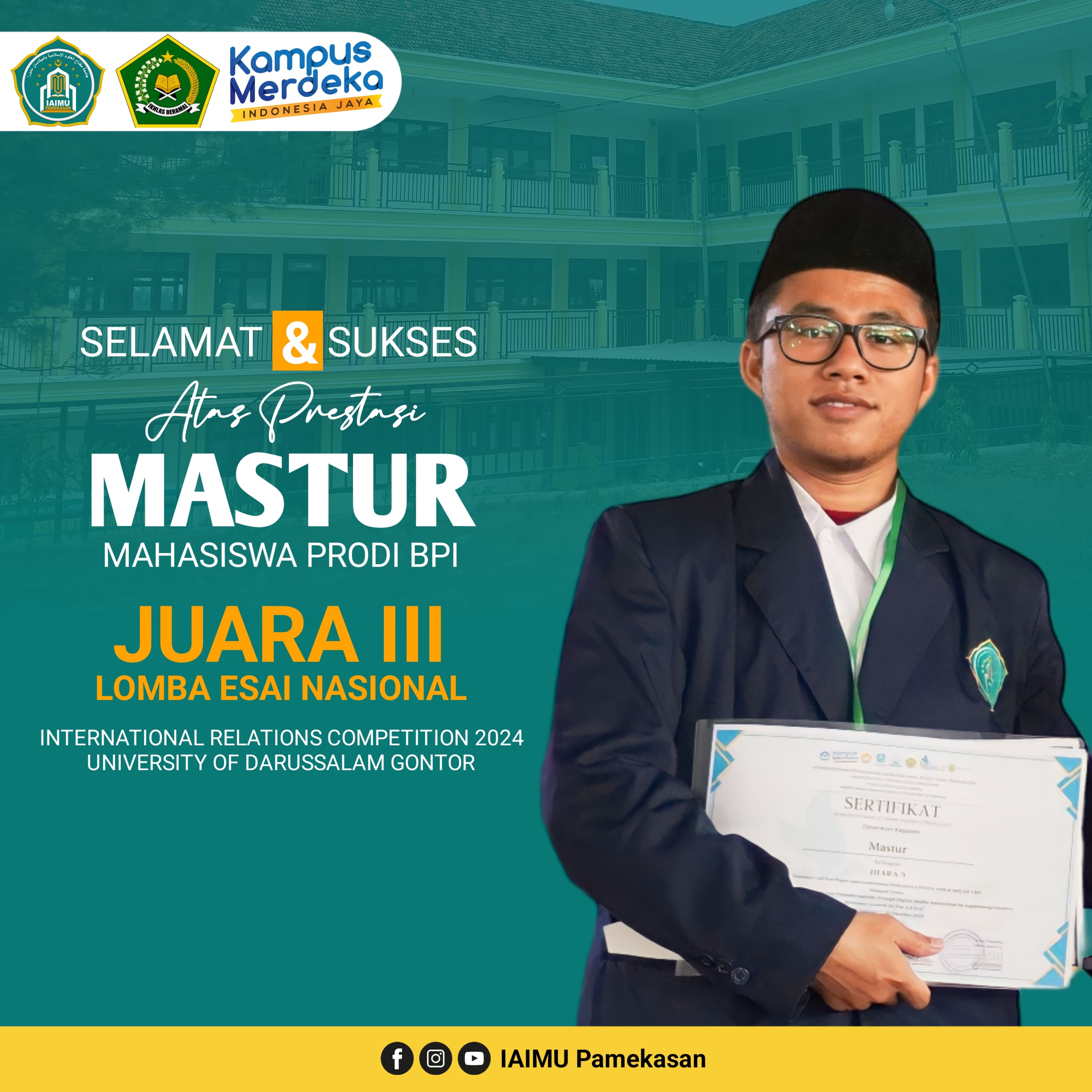 Juara 3 Lomba Essay dalam event "International Relations Competition University of Darussalam Gontor 2024"