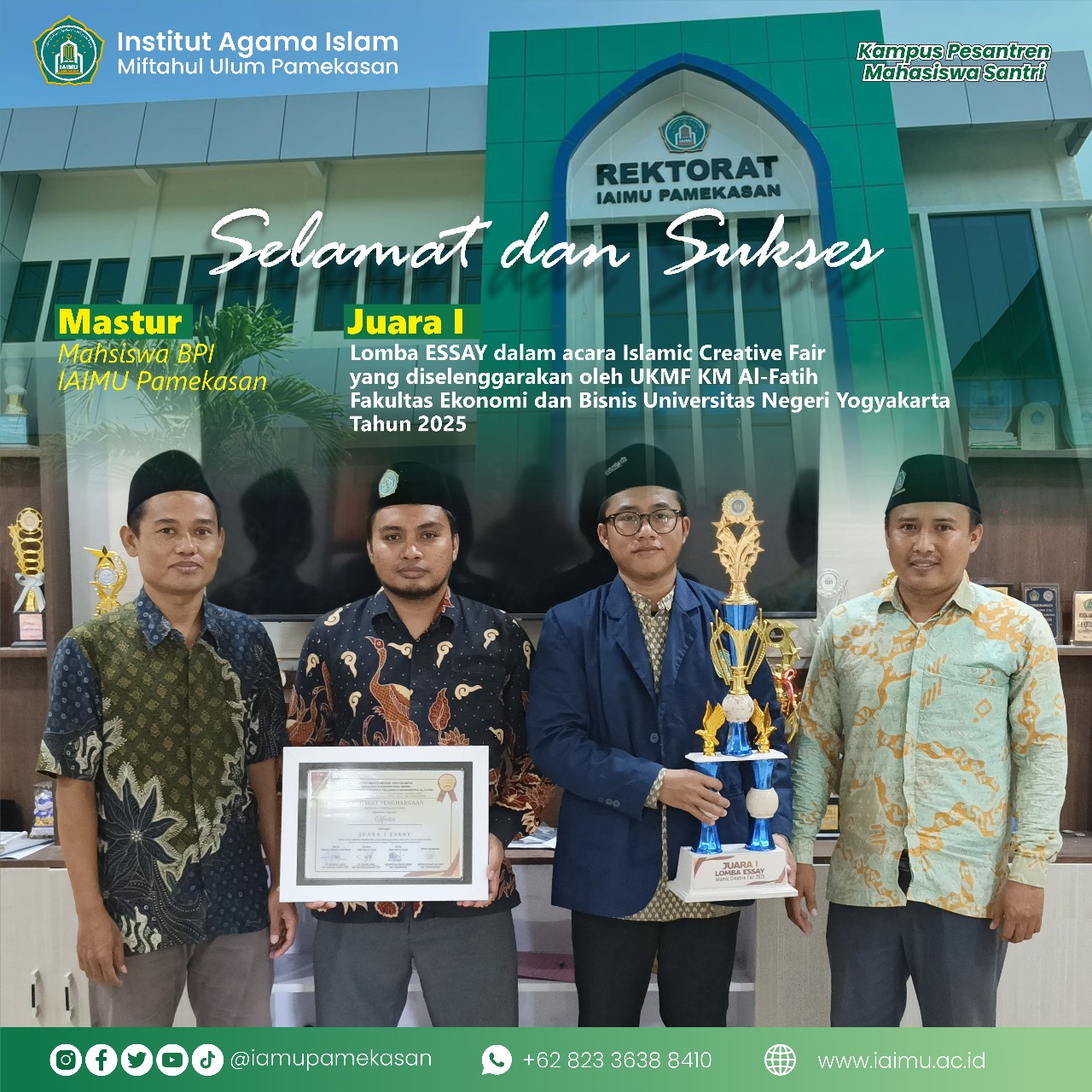 Juara 1 Lomba Essay dalam Event "Islamic Creative Fair UKMF KM Al-Fatih Fakultas Ekonomi Universitas Negeri Yogyakarta 2025"